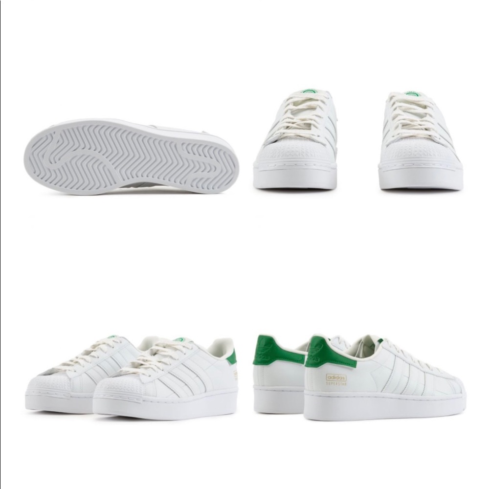 NEW IN BOX WOMENS ADIDAS SUPERSTAR BOLD SNEAKER 7 WHITE GREEN PLATFORM VERY NICE